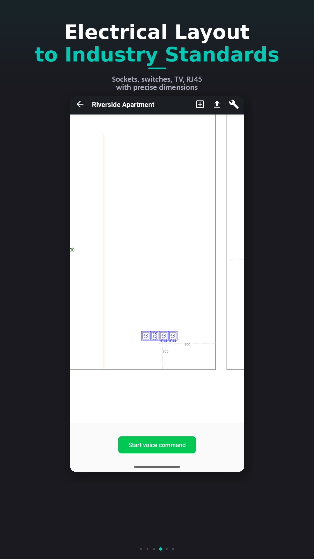 Electrical layout with sockets and switches to industry standards